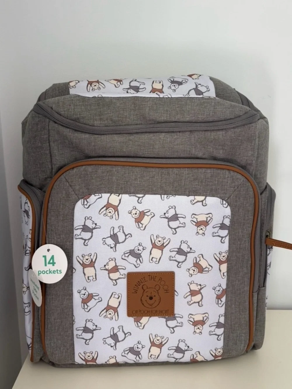 Disney Winnie the Pooh Multi-Functional Travel Backpack Diaper Bag Gray